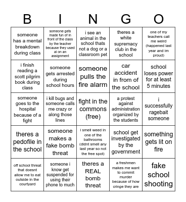 2025 2026 school year bingo Card