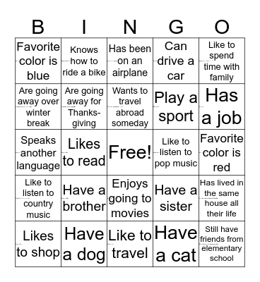 Get to Know You Bingo!!! Bingo Card