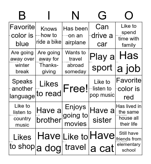 Get to Know You Bingo!!! Bingo Card