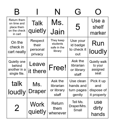 Library Orientation Bingo Card