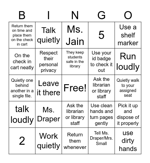Library Orientation Bingo Card
