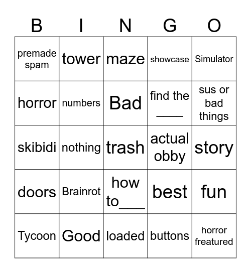 obby creator Bingo Card