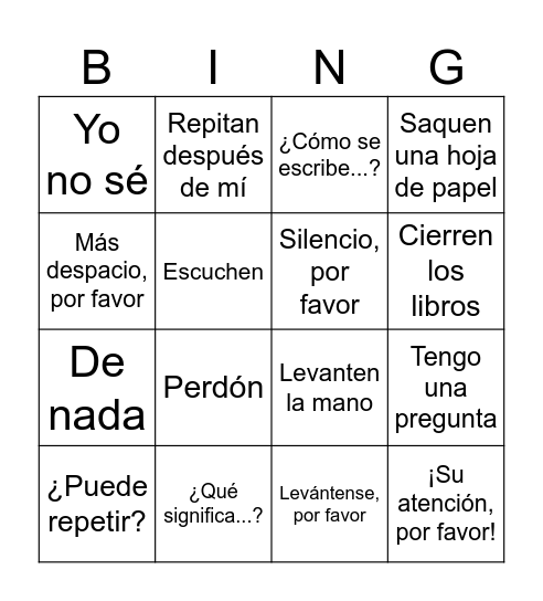 Frases del Salón copy Bingo Card
