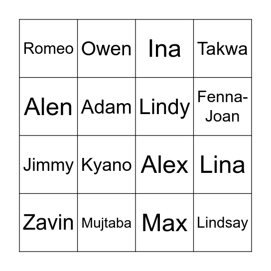 SO4 Bingo Card