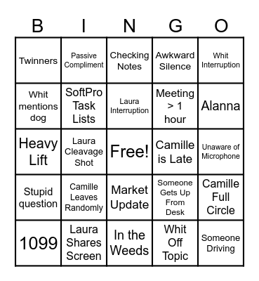 Departmental Meeting October Bingo Card