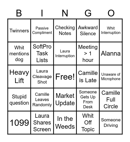 Departmental Meeting October Bingo Card