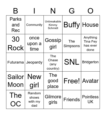 Jess’ TV shows Bingo Card