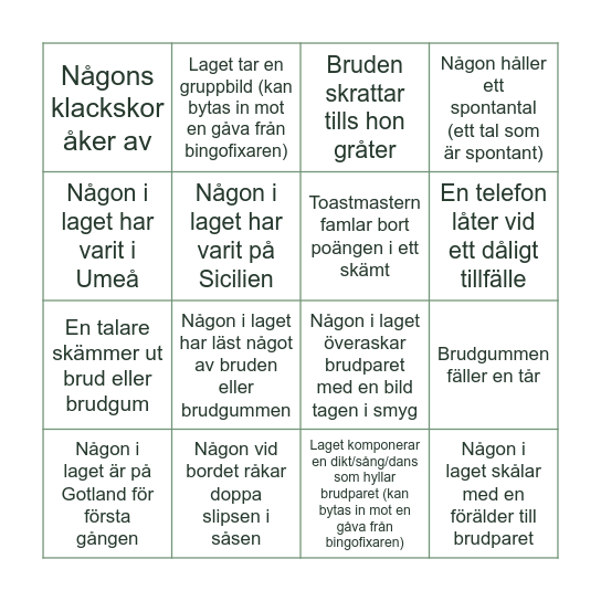 Bröllopsbingo! Bingo Card