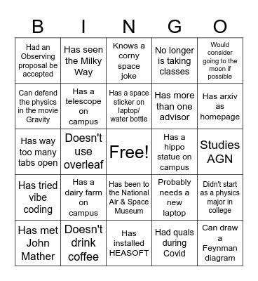 Physics Bingo Card