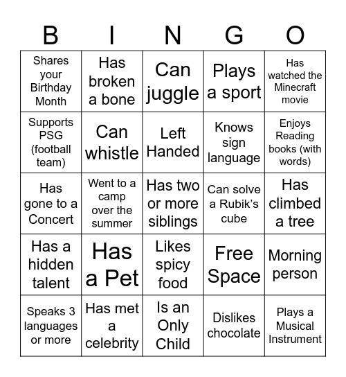 2025-2026 New Student Orientation Bingo Card