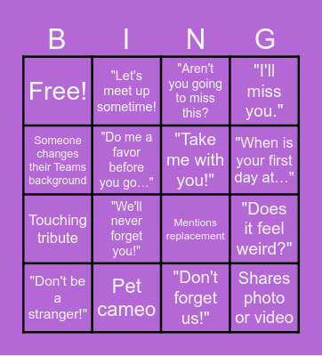 Keshia's Last Team Meeting! Bingo Card