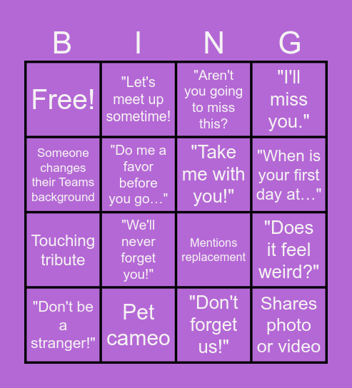 Keshia's Last Team Meeting! Bingo Card