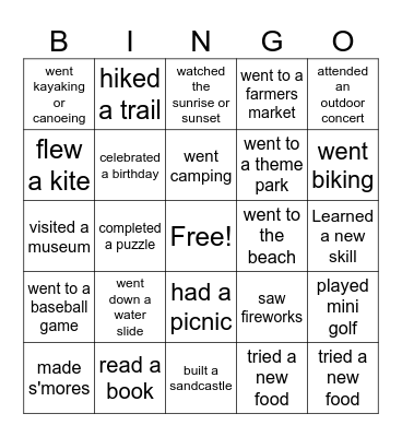 BINGO- Summer Edition! Bingo Card
