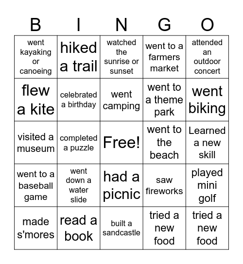 BINGO- Summer Edition! Bingo Card