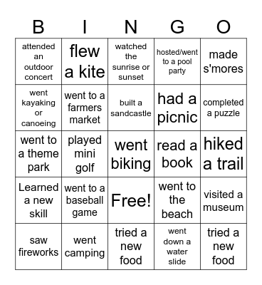 BINGO- Summer Edition! Bingo Card