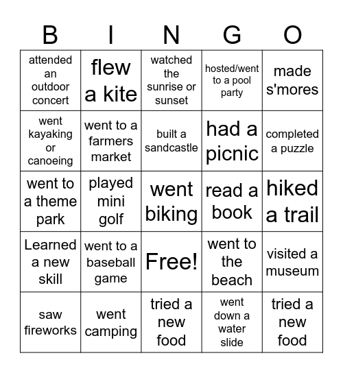 BINGO- Summer Edition! Bingo Card