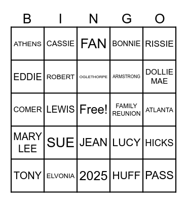 Armstrong-Huff-Pass BINGO Card