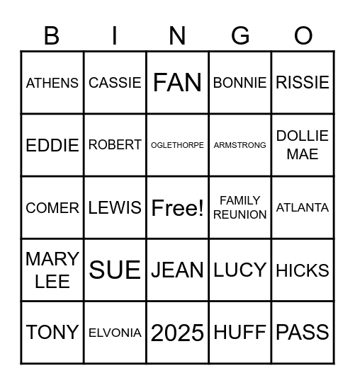 Armstrong-Huff-Pass BINGO Card