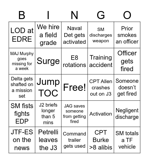 JTF-ES Bingo Card