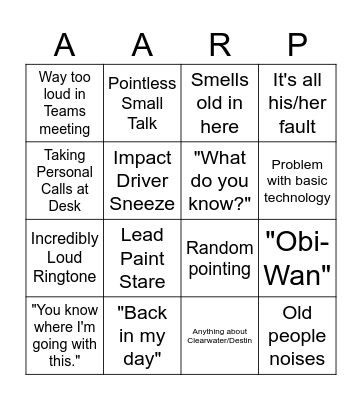 Boomer Bingo Card