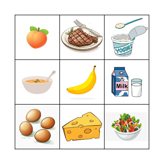 Food Items Bingo Card