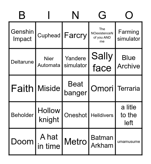 Lista gier które prawdopodobnie Brytol zagra Bingo Card