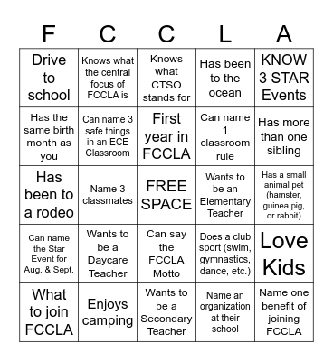 FCCLA Bingo Card