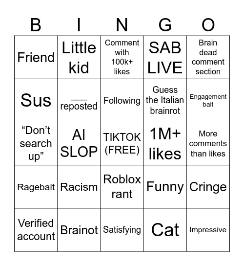TIKTOK BINGO Card