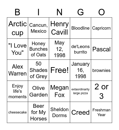 Kate and Alex Bingo Card