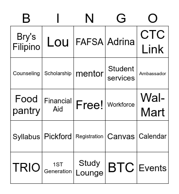 Back to school Bingo Card