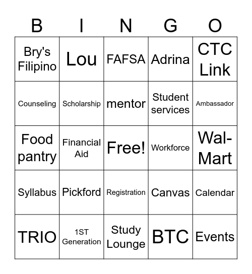 Back to school Bingo Card