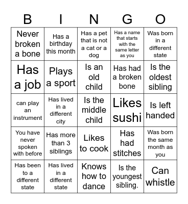 Get to Know You Bingo Card