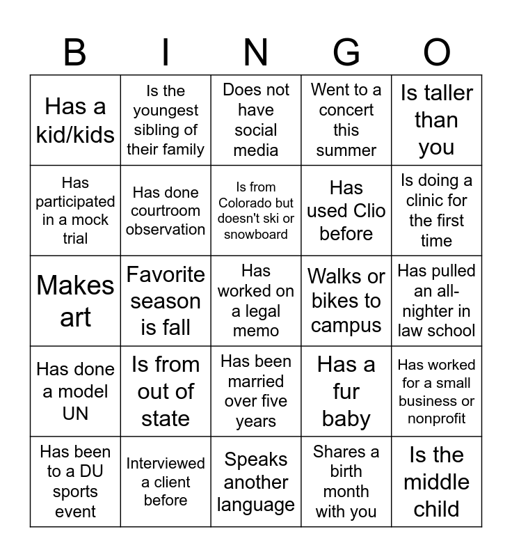 SLO Orientation Bingo Card