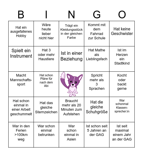 Kennenlern Bingo Card