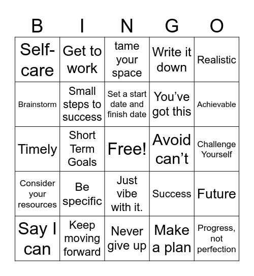 Goal Setting Bingo Card
