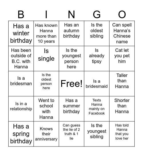 Untitled Bingo Card