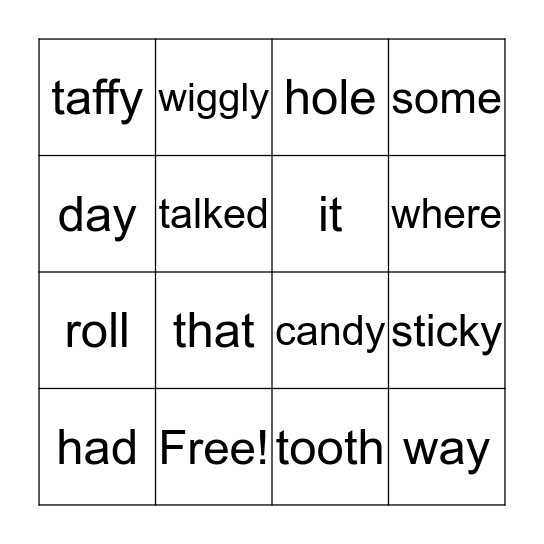 The Wiggly Tooth Bingo Card