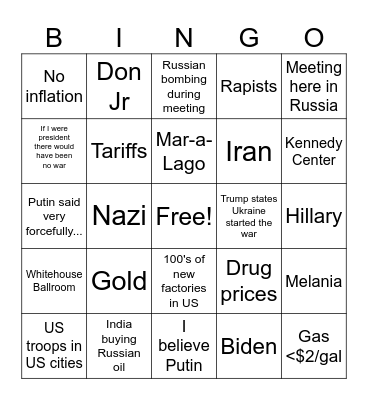 Trump-Putin Meeting Bingo Card