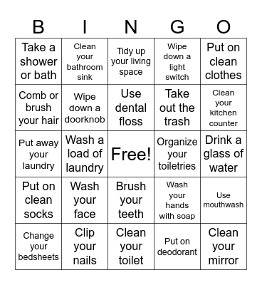 Hygiene Bingo Card
