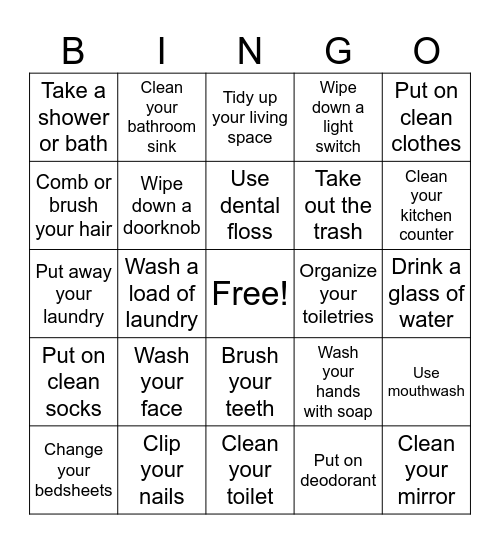 Hygiene Bingo Card