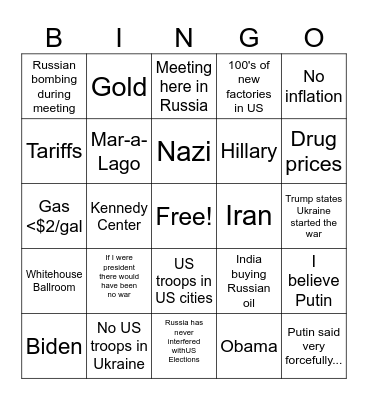Trump-Putin Meeting Bingo Card