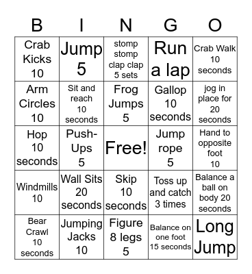 Fitness Bingo Card