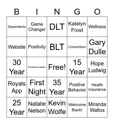 Welcome Back!!! Bingo Card