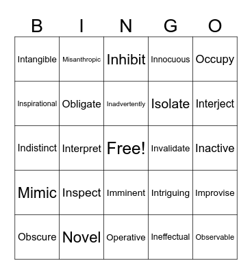 I-O Bingo Card