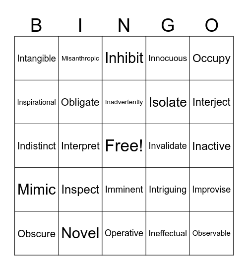 I-O Bingo Card