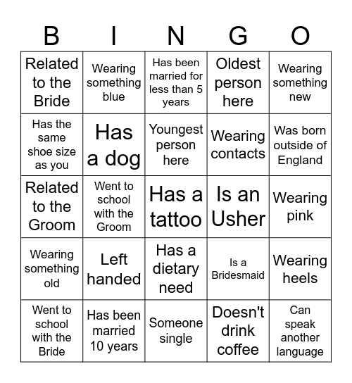 Guest Bingo Card