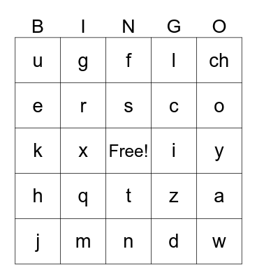 Alphabet Bingo Card
