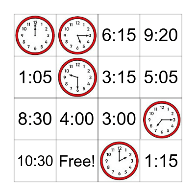 Telling Time Bingo Card