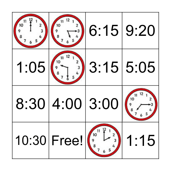 Telling Time Bingo Card