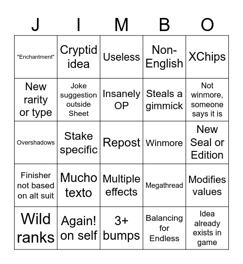 Balatro Suggestions Bingo Card